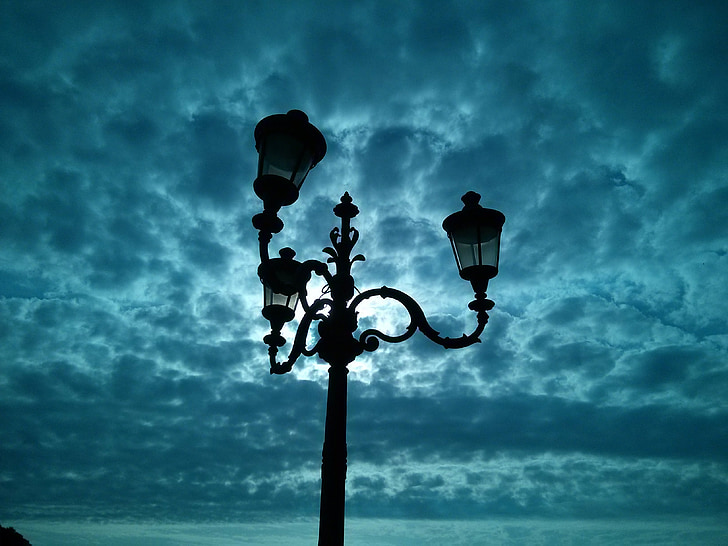 Sky, lanterne, lampe de rue, point de vue, bleu, nuages, architecture
