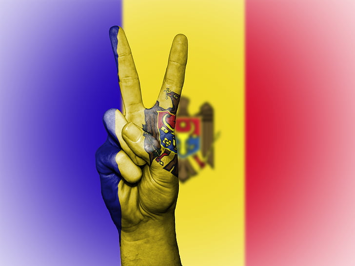 Moldavien, fred, hand, nation, bakgrund, banner, färger