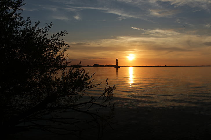 River, Sunset, lyhty, vesi, kesällä, Oder-joen, Puola