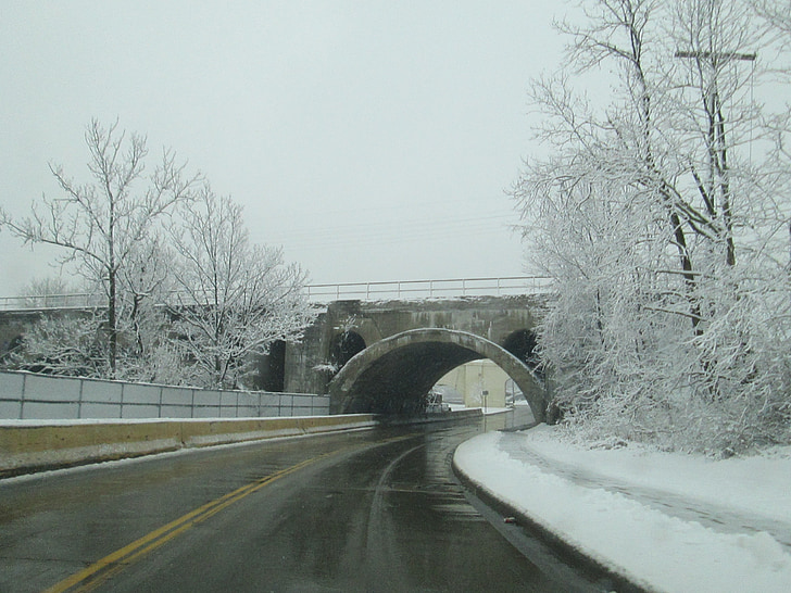 สตรีท, ถนน, ฤดูหนาว, สะพาน, แช่แข็ง, สีขาว, สีเทา