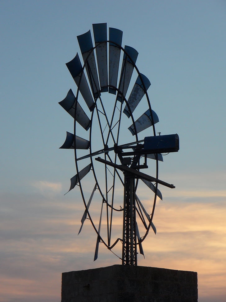 pinwheel, énergie éolienne, Mallorca, Metal, vent, énergie, Sky