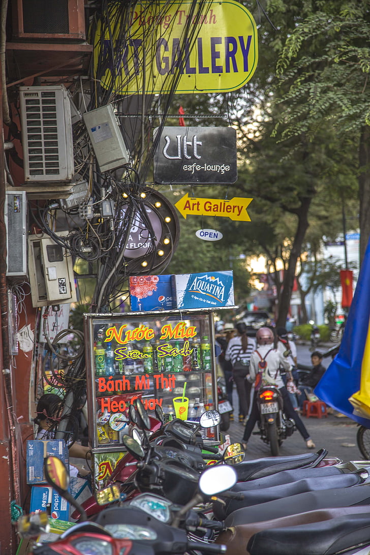 carrer, signes, filferro, ciutat, Saigon, Viet nam