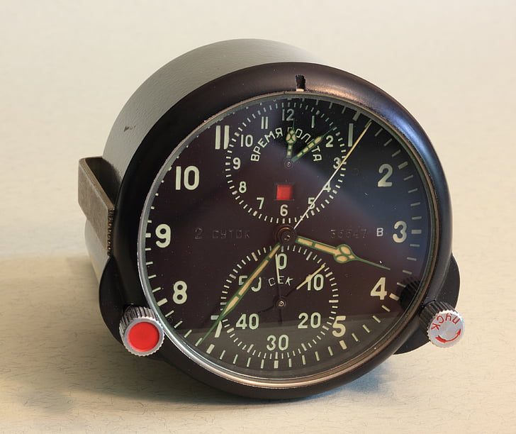 militära, flygplan, Ryska, klocka, kronometer, tid, Sovjetunionen