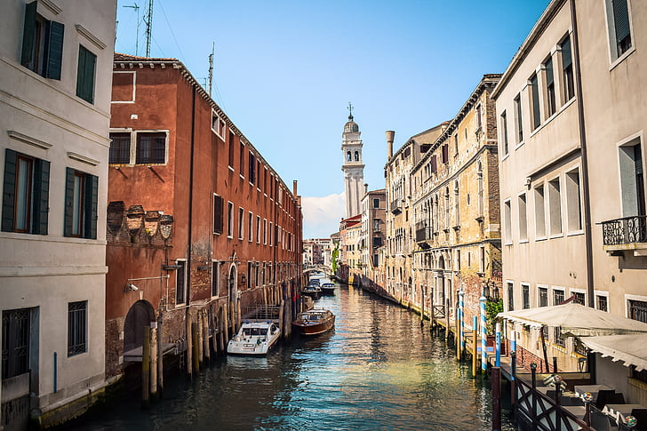 arkkitehtuuri, veneet, rakennukset, Canal, City, River, venetsialaiset