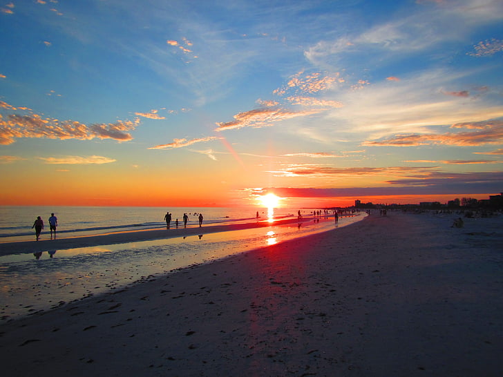 pláž, Západ slunce, Siesta key, Florida, Sunset beach, východ slunce, oceán
