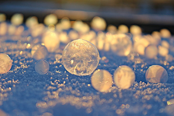 zeepbel, Frost globe, Frost blister, winter, ze, eiskristalle, bevroren