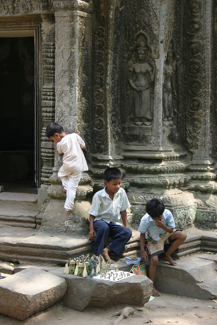 Анкор, децата, Камбоджа, стокови, Азия