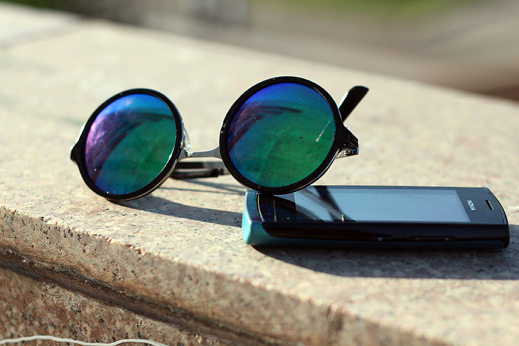 prillid, päikeseprillid, retro, nutitelefoni, Nokia, objektiiv, suvel