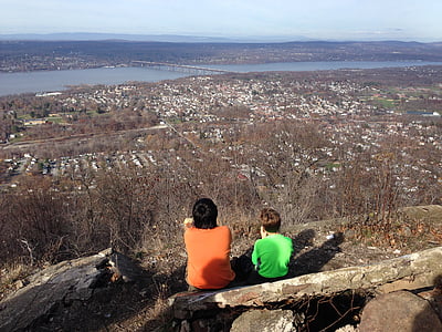Râul Hudson, vedere panoramică, Newburg, far, Podul, Statele Unite ale Americii, copii