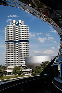 BMW pasaulio, BMW bokštas, Miunchenas, Architektūra, pastatas, mėlyna, balta
