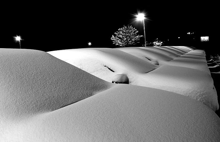 雪, 冬, 駐車場, 自動