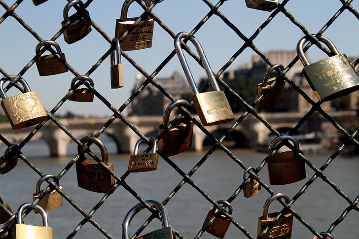 padlocks, river, lock, bridge, metal, symbol