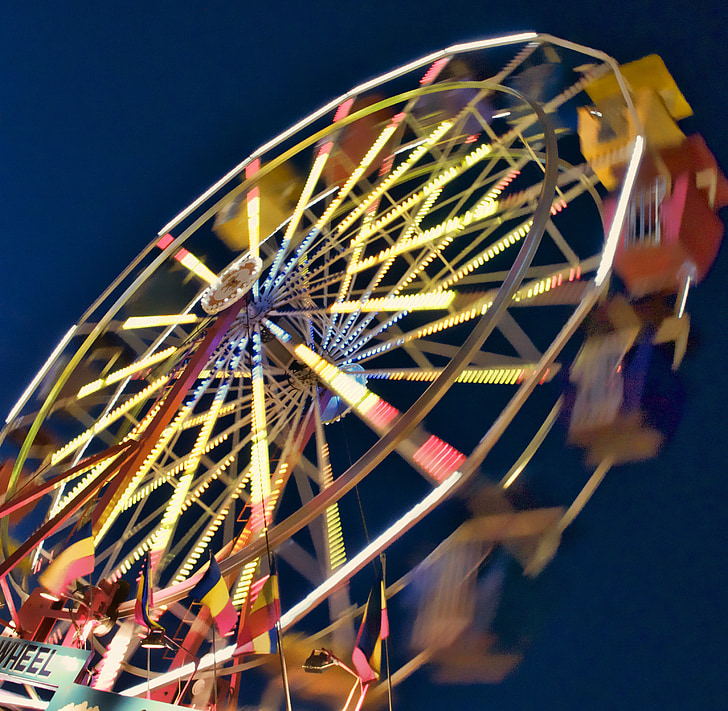 panoramsko kolo Wiener Riesenrad, zabaviščni park, kolo, noč, vrtenje, barva