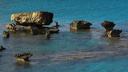 Kypr, Kapparis, skalní útvary, skalnaté pobřeží, Já?, modrá, Příroda