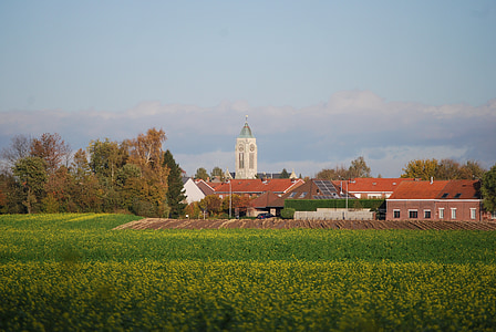dorp, kerk, Zemst, veld, kerkgebouw, Panorama, natuur