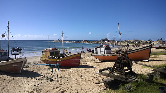 barci, plajă, Uruguay, Punta del diablo, navă marine, mare, linia de coastă