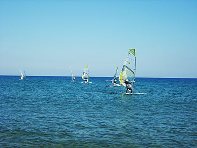 windsurfer, windsurfing, sea, blue, blue sea, leisure, sports