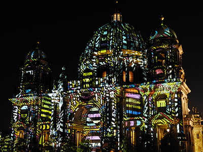 berlin, dom, landmark, berlin cathedral, building, berlin at night, night