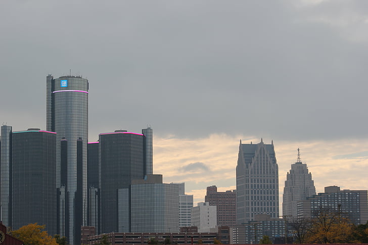 centro da cidade, Detroit, cidade, linha do horizonte, edifício, urbana, paisagem urbana