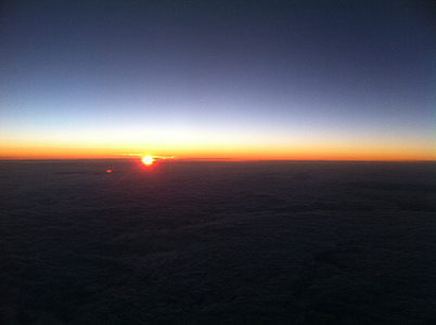 soluppgång, Lufthansa, flygplan, flygande, resor