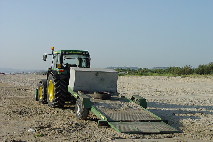 stranden, traktor, rengjøring strender, maskiner, smuss, utstyr, landbruk