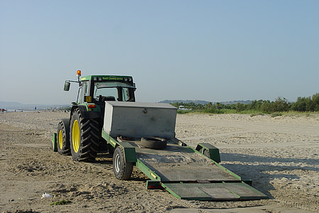 stranden, traktor, rengjøring strender, maskiner, smuss, utstyr, landbruk