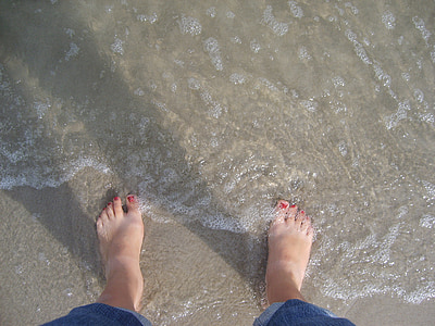 noge, more, odmor, stopa, opuštanje, bos, plaža