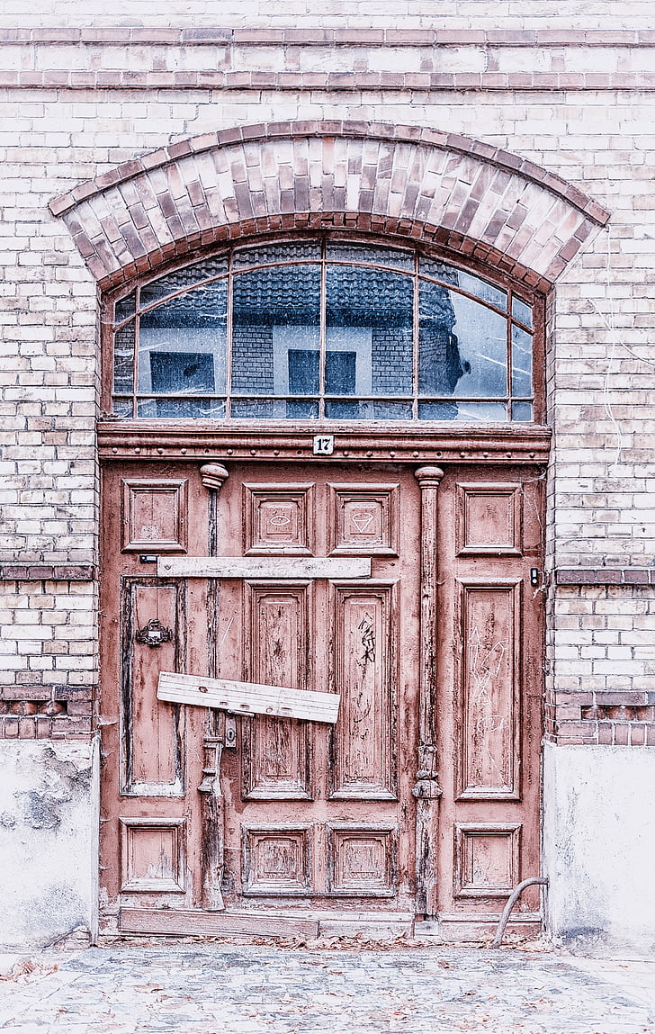 drzwi, ZAMKNIĘTA, stary, drewno, drzwi drewniane, wyblakły, deski
