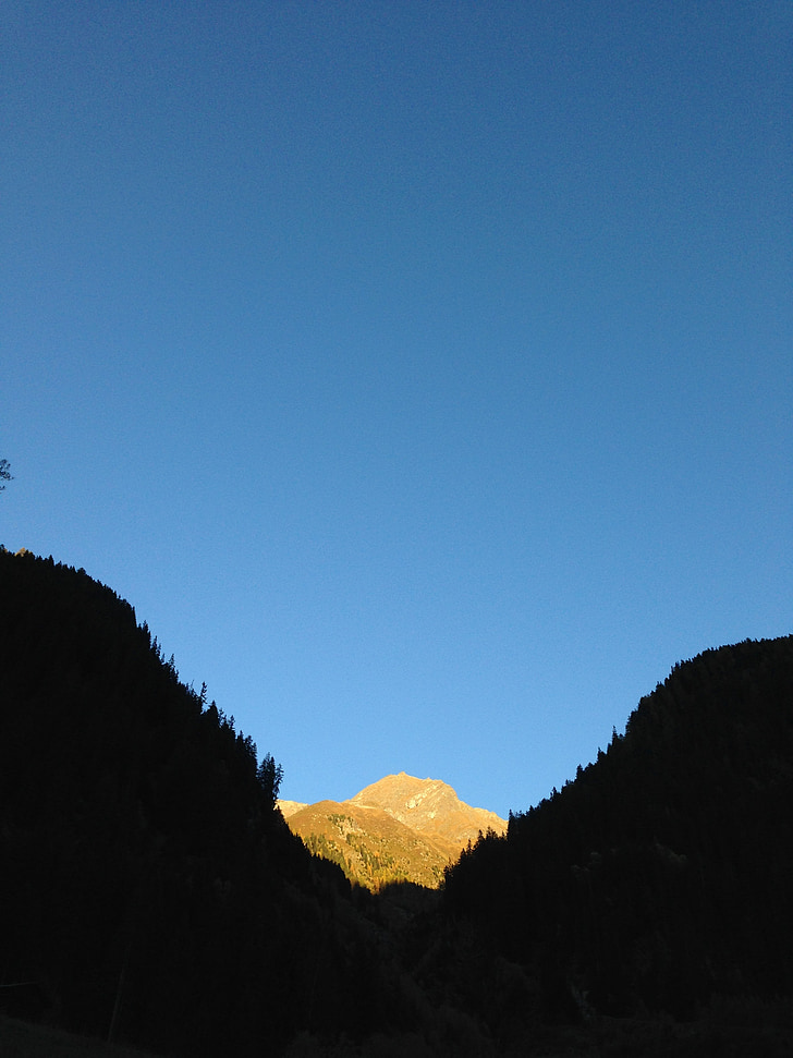 kaltbrunn, Kaunertal, Tirol, muntanya, posta de sol, cel, alpí