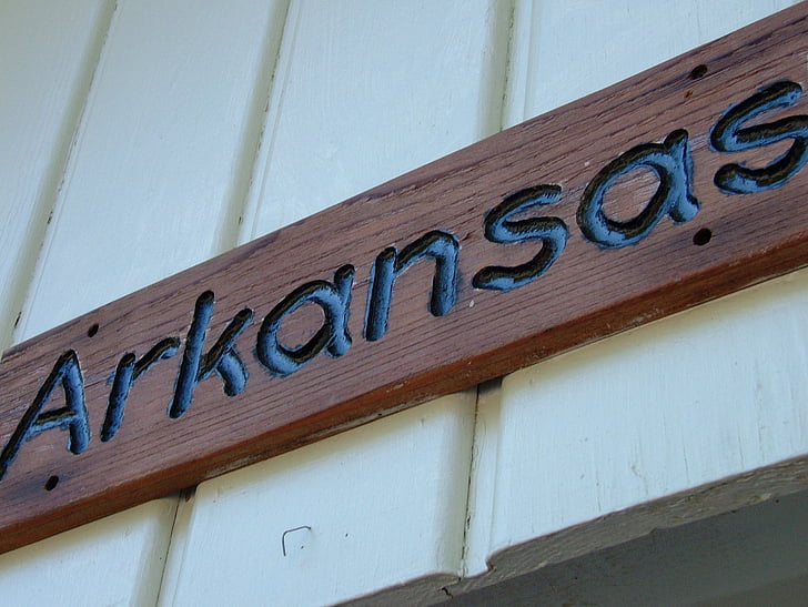 Arkansas, podepsat, dřevo, dřevěný