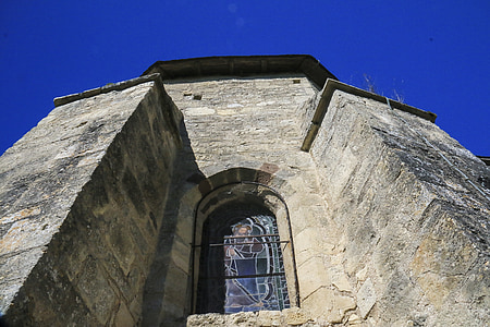 kyrkan, målat glas, glasmålningar, Dordogne, arkitektur