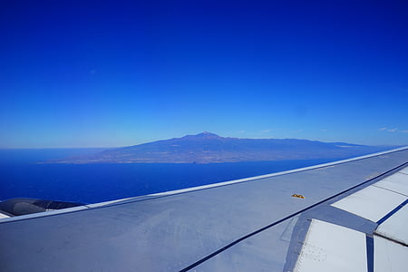 volar, aeronaus, ala, cel, núvols, blau, Tenerife