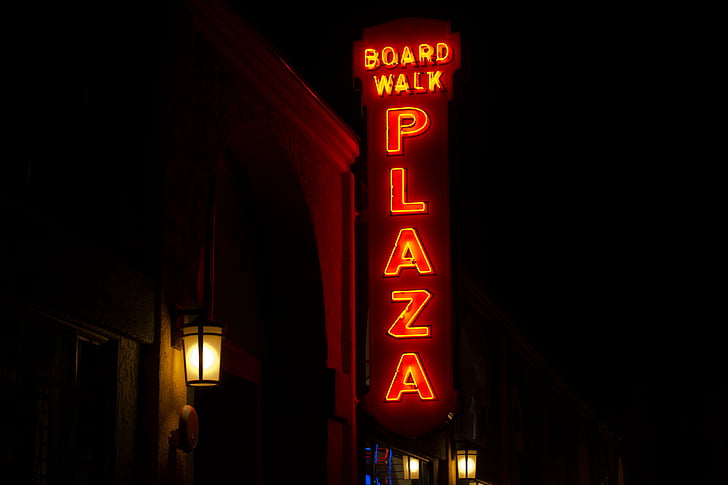 photo, black, red, board, walk, plaza, neon