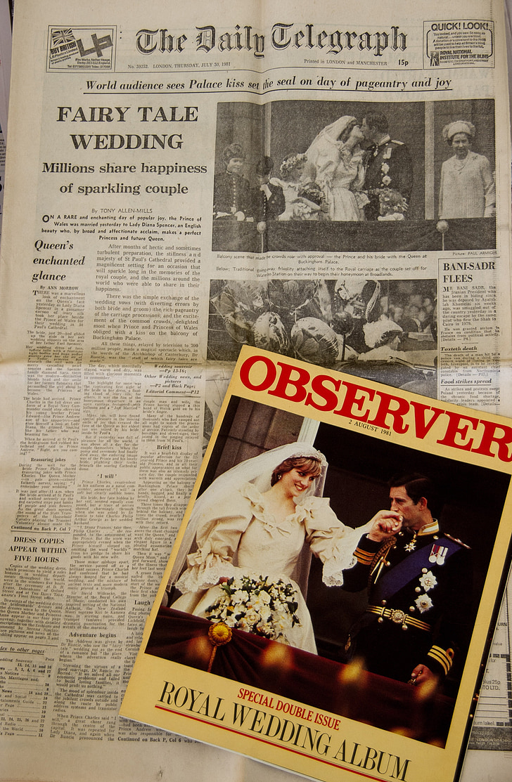 gazety, historyczne, ślub, Royal, Diana, Charles, Zdjęcia