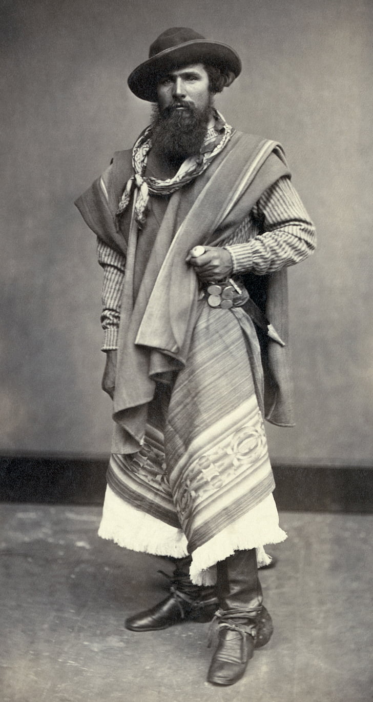 Gaucho, Indio, Argentinské, muž, černá a bílá, 1868