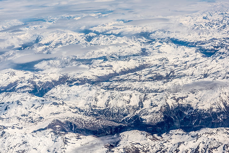 aerial, view, mountain, range, above, flying, plane