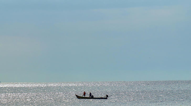 beach, boats, india, sea, outdoors, sky, blue
