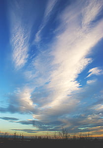 sunset, sky, clouds, blue, silhouette