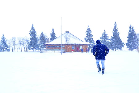 冬天, 雪, 人, 房子, 风光, 白色地面, 感冒