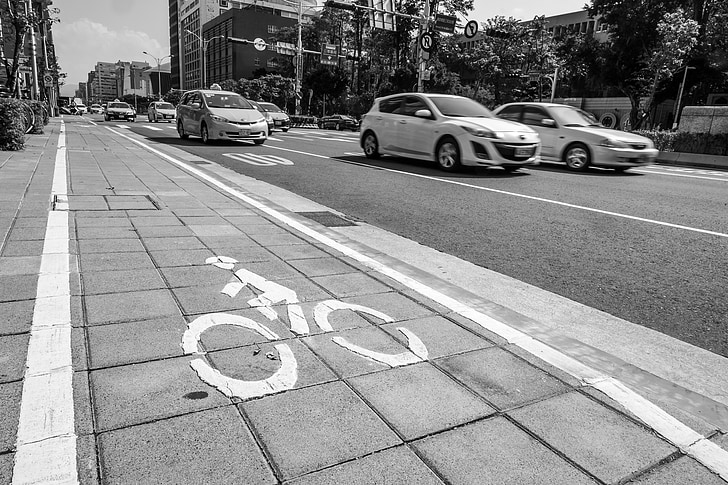 จักรยาน, เส้นทาง, เมือง, จักรยาน, สีดำ, สีขาว, bw