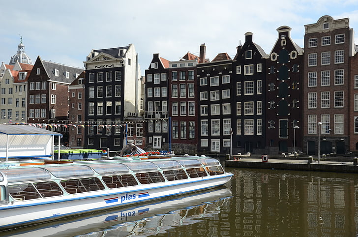 Amsterdamas, Nyderlandai, kanalas, kanalai, Europoje, valtys, turizmo