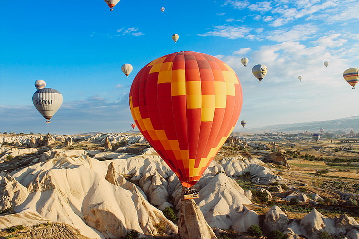 Cappadoce, paysage, montagnes, Scenic, Sky, Turquie, ballon à air chaud