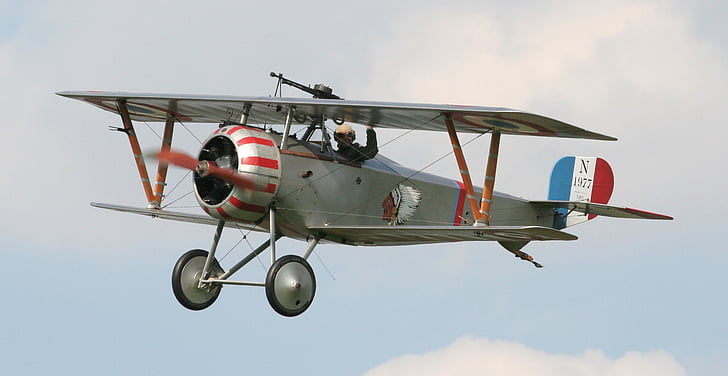 nieuport 17, biplane fighter, french, world war i, first flight in january 1916, aviator, 9-cylinder rotary star