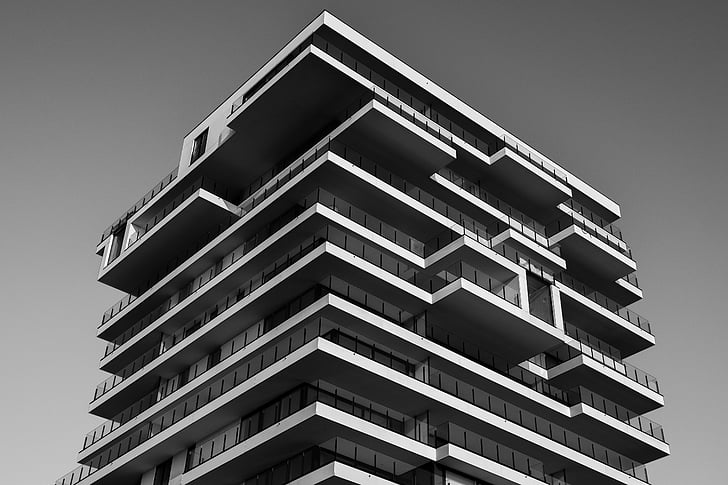 Appartement, architecture, en noir et blanc, bâtiment, Corporate, verre, High-Rise