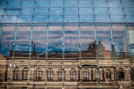 stikliniame pastate, atspindys, Architektūra, stiklo, pastatas, miesto, šiuolaikinės