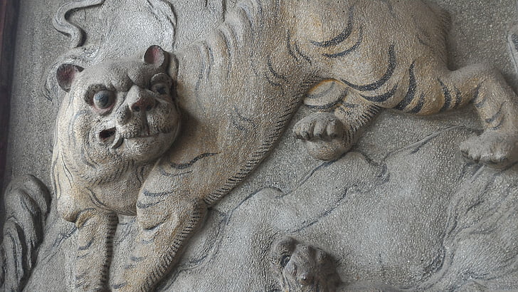 stone carving, tiger, decoration, carved, stone, traditional, pattern