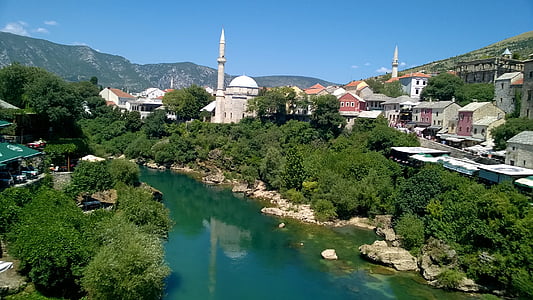 Mostar, Bosnia, Herzegovina, Islam, Jembatan, sebagian, terkenal