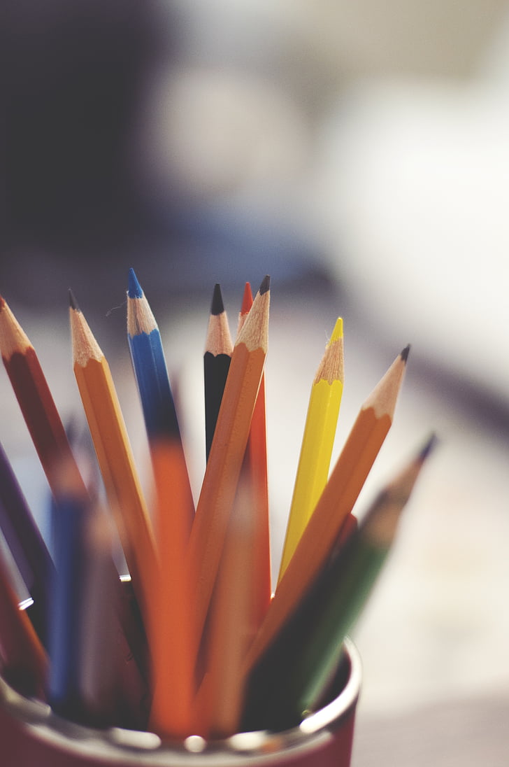 pennor, färgade, ritning, skolan, utbildning, kreativitet, kreativa