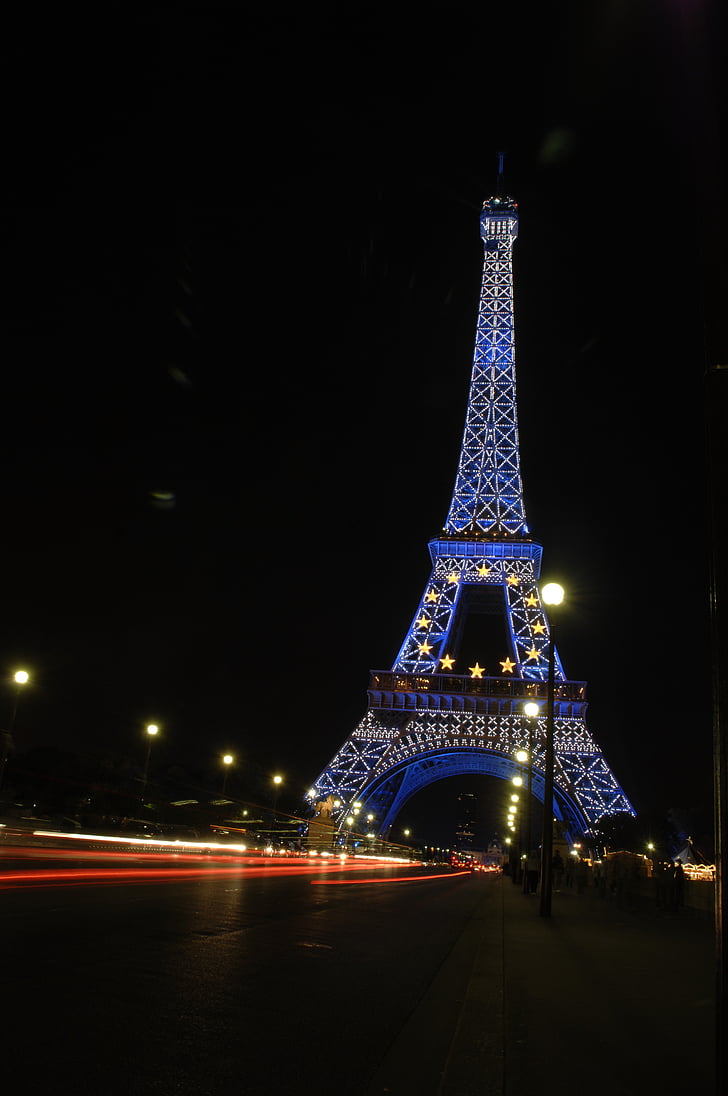 Eifeļa tornis, Paris, naktī nošāva, naktī, Eiffel, tornis, arhitektūra