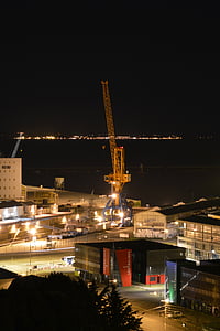 Bretónsko, obchodný prístav, žeriav, Port, noc, Finistère, večer